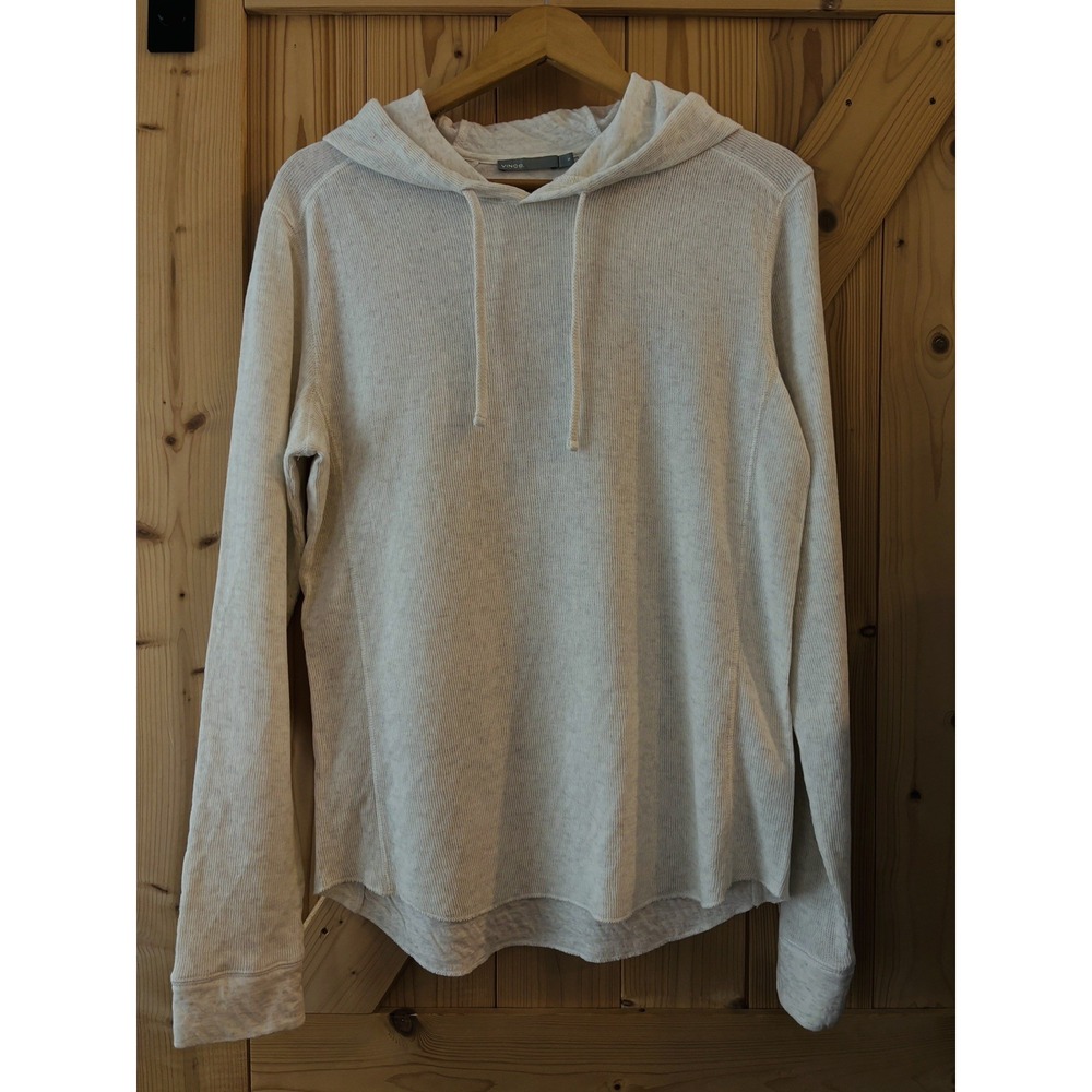 Vince. Women's M Waffle Knit Thermal Hoodie white waffle Lightweight Pullover